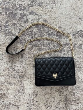 Foxer Black Quilted Crossbody Bag Gold Chain Wallet on Chain Style